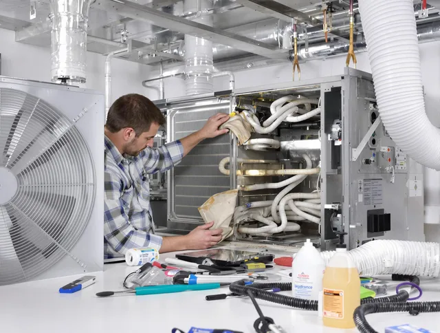 Duxbury Air Duct Cleaning specialist performing precision AC coil cleaning in Duxbury