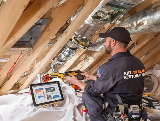 Duxbury Air Duct Cleaning technician performing precise duct repair work in Duxbury