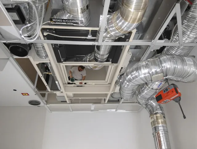 Duxbury Air Duct Cleaning technician performing detailed central duct system cleaning in Duxbury
