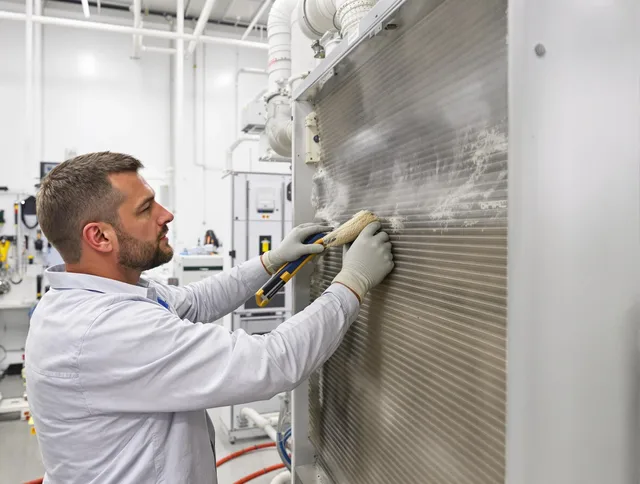 Duxbury Air Duct Cleaning technician performing precision commercial coil cleaning at a Duxbury business